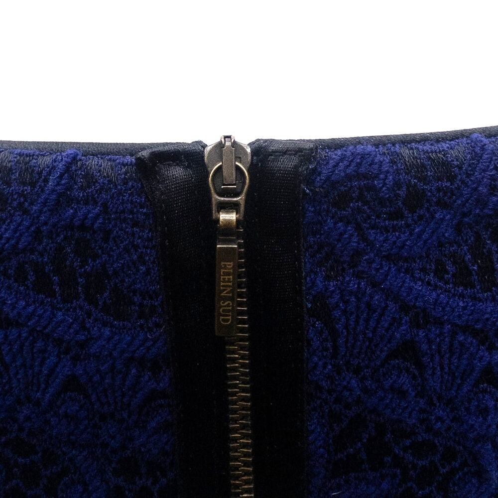 Plein Sud Blue Black Lace Zipper Dress Sleeveless Square Neck Women's 6 - Picture 8 of 10